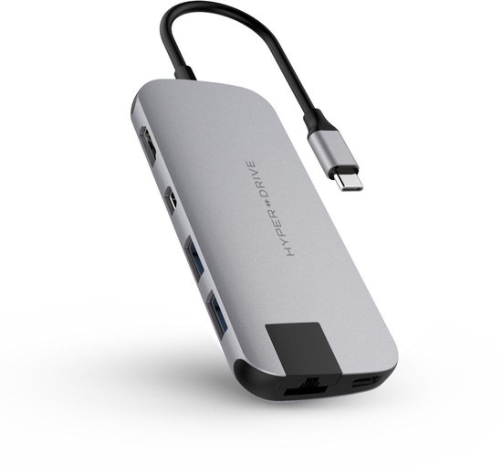 Hyper Slim usb C 8 In 1 Docking Station Space Gray - Zwart