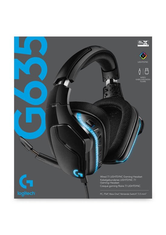 Logitech 635 7.1 Surround Sound LIGHTSYNC Gaming Headset - Zwart