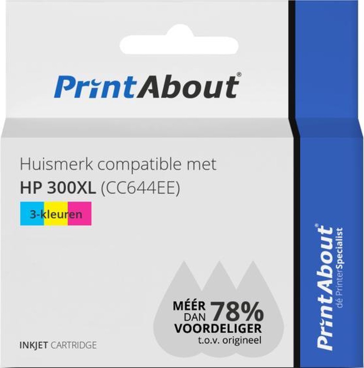 PrintAbout Huismerk compatible met HP 300XL (CC644EE) Inktcartridge 3-kleuren Hoge capaciteit