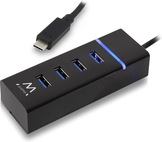 Ewent EW1137 4-Poorts USB Hub Type-C - Zwart