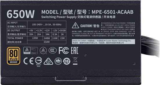 Coolermaster MWE 650 Bronze V2 power supply unit 750 W 20+4 pin ATX ATX - Zwart