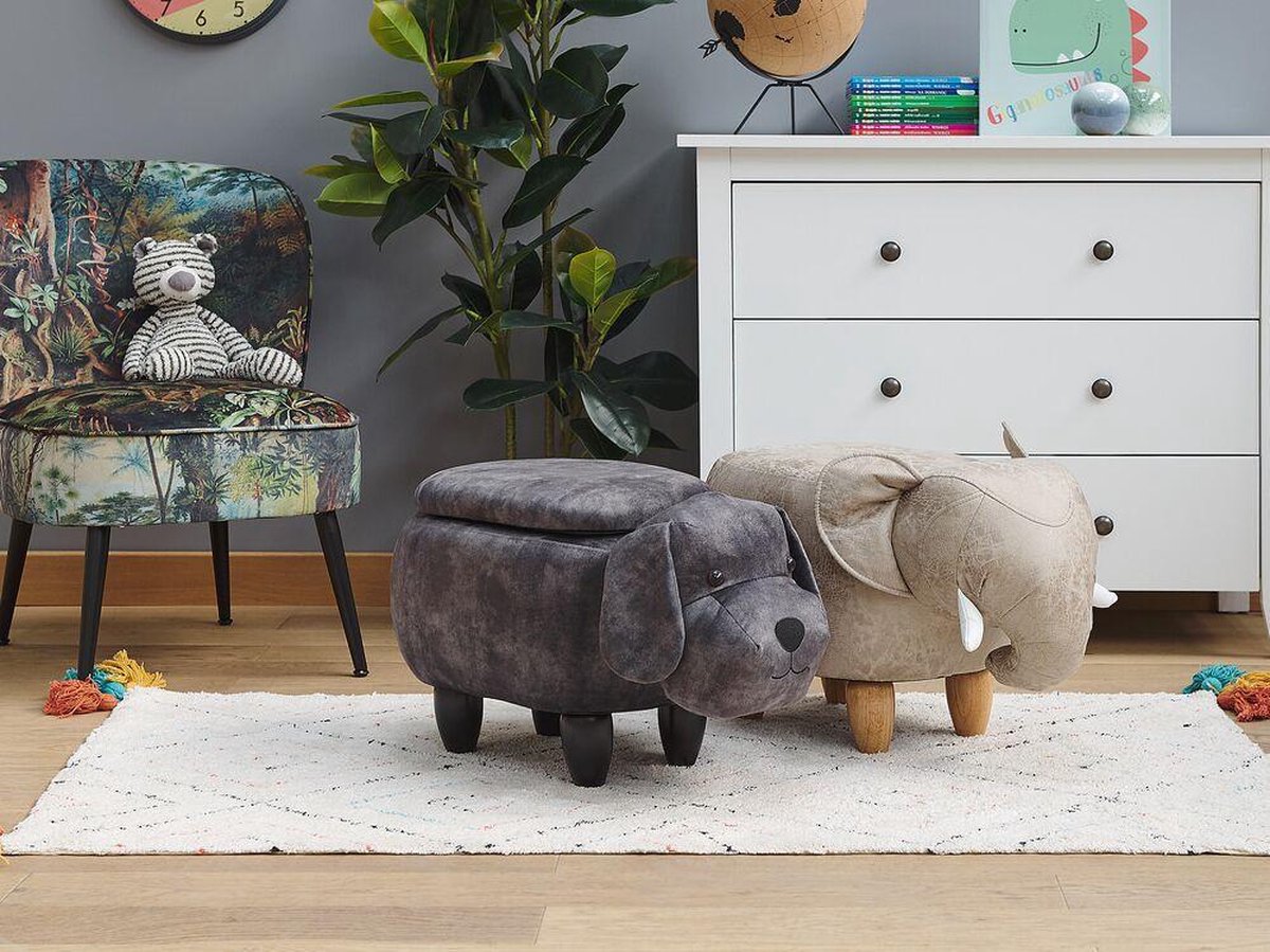 Beliani Doggy Hocker Fluweel 36 X 62 Cm - Grijs