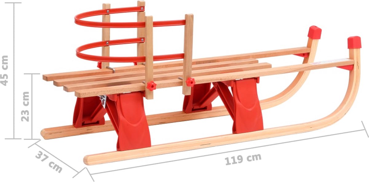 Vidaxl Sneeuwslee Met Rugleuning Inklapbaar 110 Cm Hout - Rood