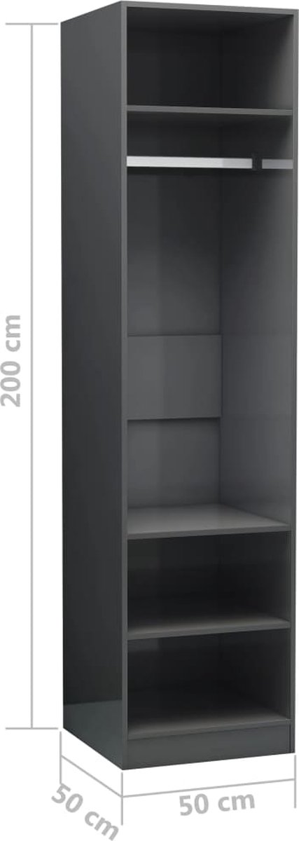 Vidaxl Kledingkast 50x50x200 Cm Spaanplaat Hoogglans - Grijs