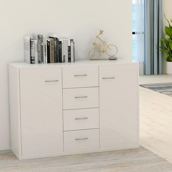 Vidaxl Dressoir 88x30x65 Cm Spaanplaat Hoogglans - Blanco