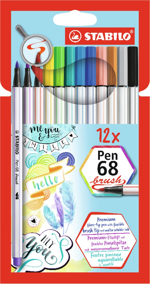 Stabilo Pen 68 Brush Etui 12 Kleuren