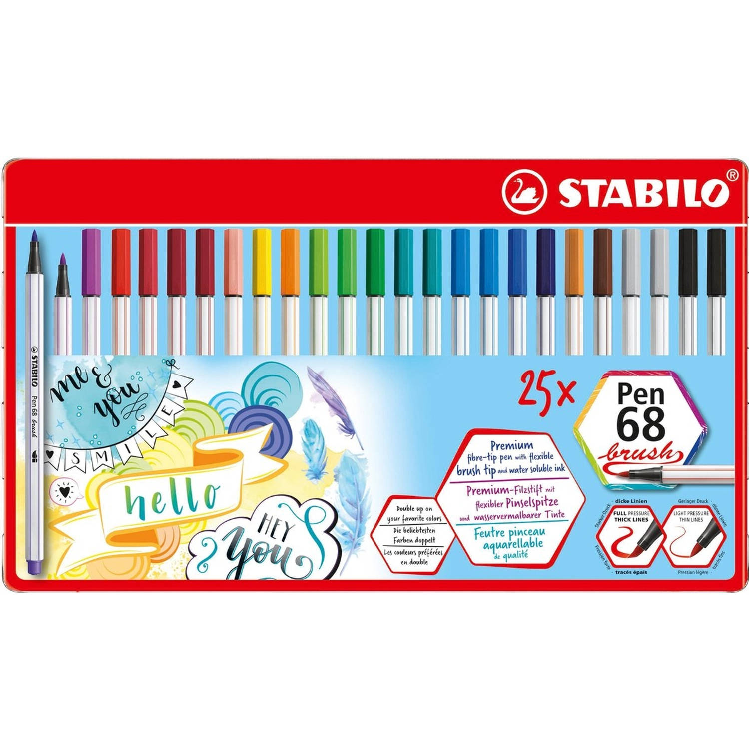 Stabilo Pen 68 Brush Metalen Etui 25 Stuks