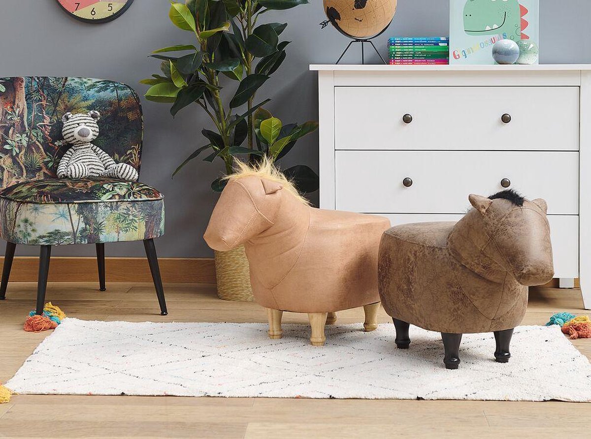 Beliani Horse Hocker Polyester 32 X 64 Cm - Beige