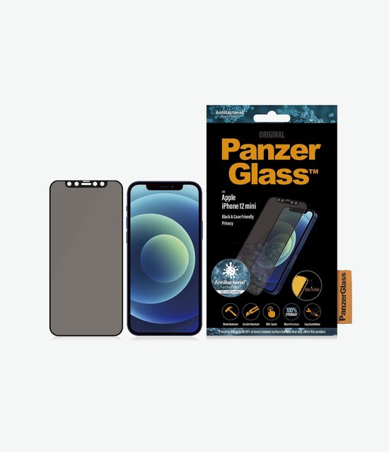 PanzerGlass Anti-bacteriëlee Case Friendly met Privacyglas voor Apple iPhone 12 mini - Zwart