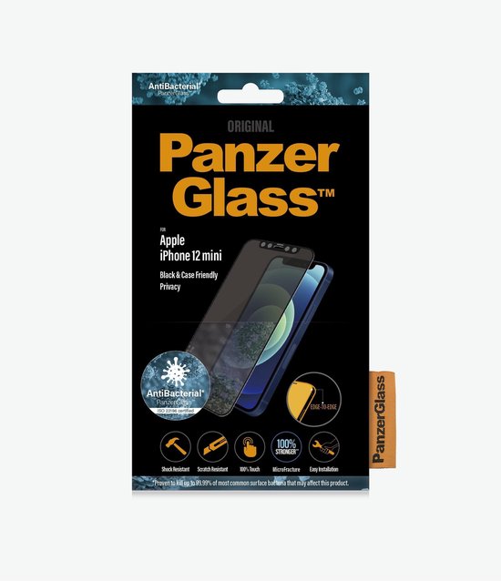 PanzerGlass Anti-bacteriëlee Case Friendly met Privacyglas voor Apple iPhone 12 mini - Zwart