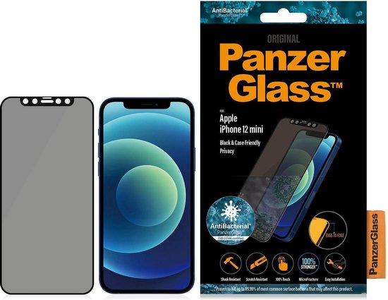 PanzerGlass Anti-bacteriëlee Case Friendly met Privacyglas voor Apple iPhone 12 mini - Zwart