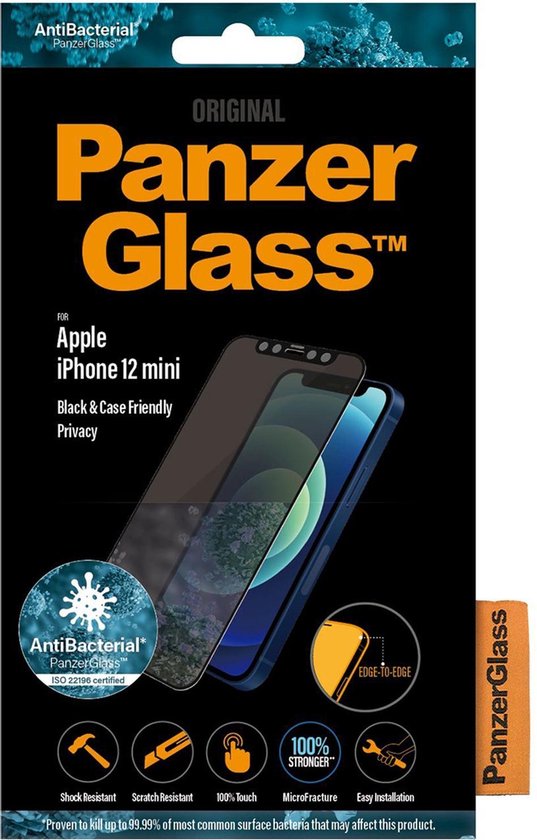 PanzerGlass Anti-bacteriëlee Case Friendly met Privacyglas voor Apple iPhone 12 mini - Zwart