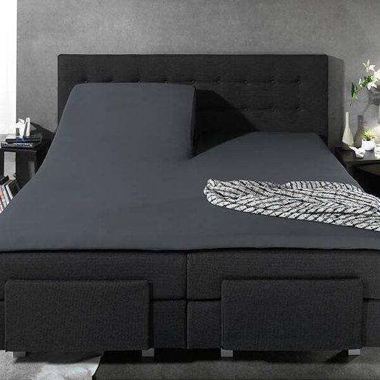 Home Care Splittopper Hoeslaken Cotton Antraciet-180 X 210 Cm - Grijs