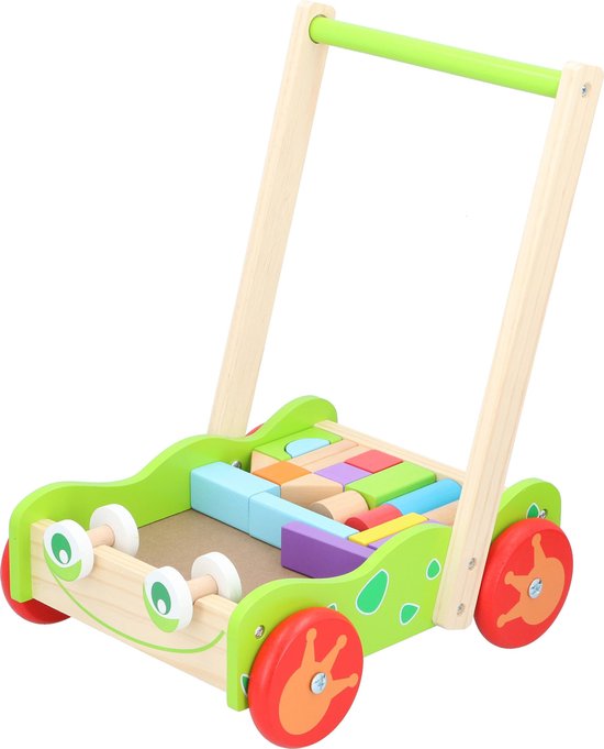 MaxiMondo Marionette Wooden Toys Loopwagen - Babywalker Met Houten Blokken - 23-delig - Beige