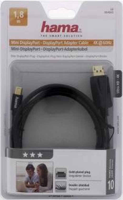 Hama Mini-displayPort naar dispayPort-kabel 3 sterren 1,8m - Zwart