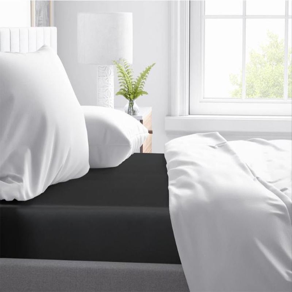 Primaviera Deluxe Satijn Hoeslaken - 70 x 200 cm - Zwart