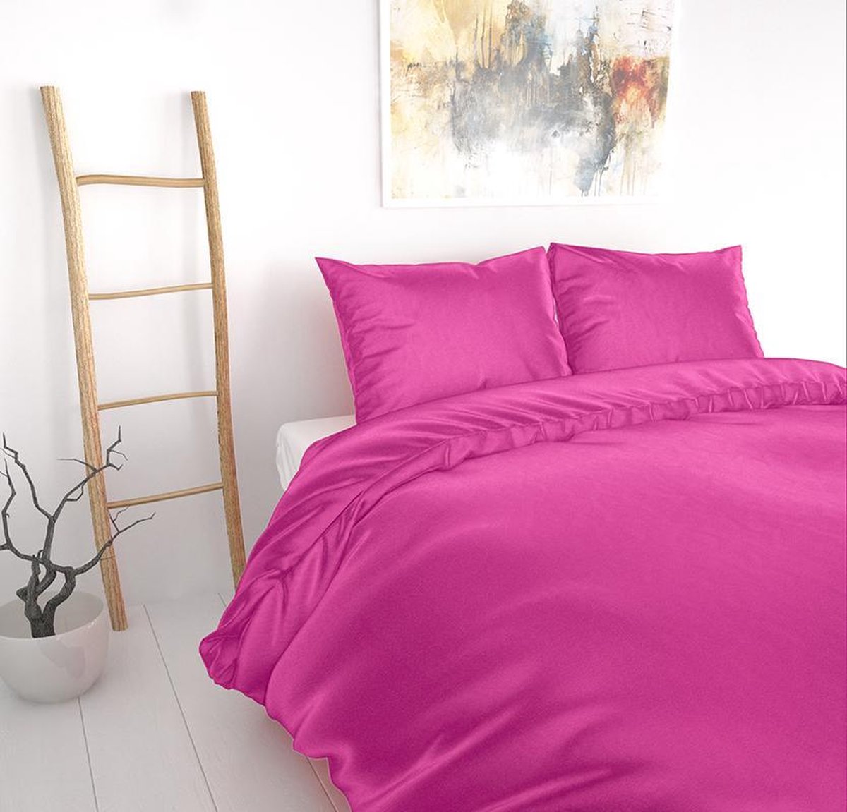 Sleeptime Satijn Geweven Uni - Hot Pink 1-persoons (140 x 220 cm + 1 kussensloop) Dekbedovertrek - Roze