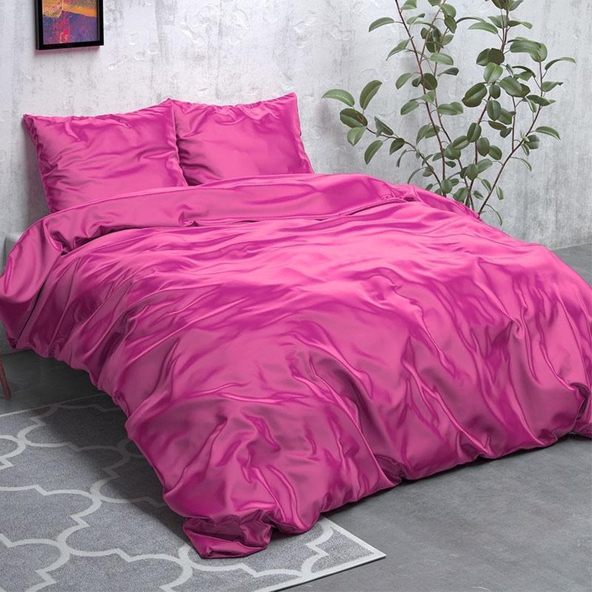 Sleeptime Satijn Geweven Uni - Hot Pink 1-persoons (140 x 220 cm + 1 kussensloop) Dekbedovertrek - Roze