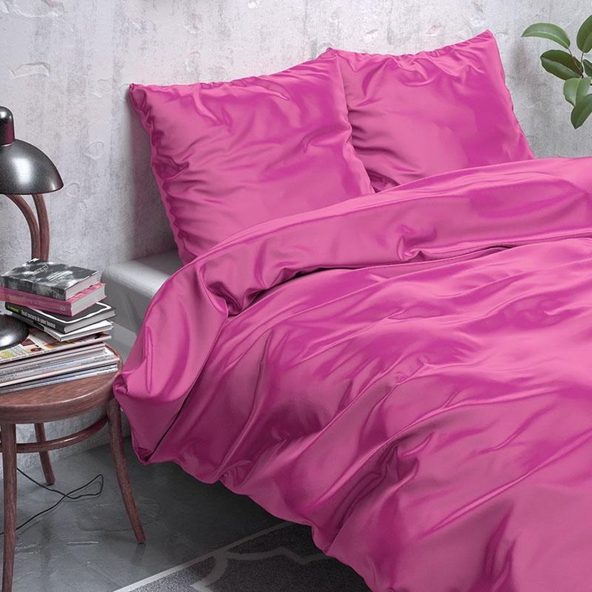 Sleeptime Satijn Geweven Uni - Hot Pink 1-persoons (140 x 220 cm + 1 kussensloop) Dekbedovertrek - Roze