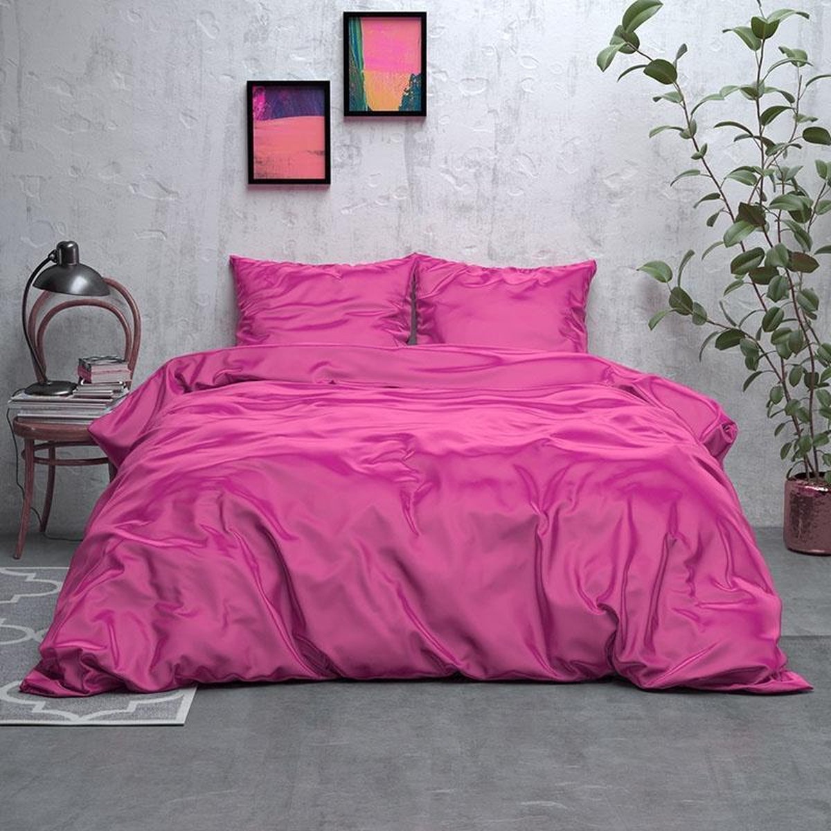 Sleeptime Satijn Geweven Uni - Hot Pink 1-persoons (140 x 220 cm + 1 kussensloop) Dekbedovertrek - Roze