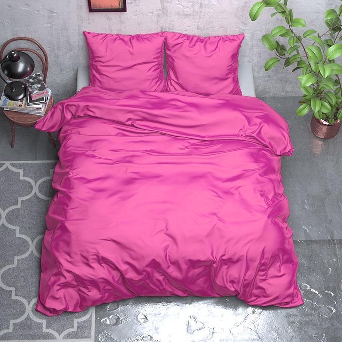 Sleeptime Satijn Geweven Uni - Hot Pink 1-persoons (140 x 220 cm + 1 kussensloop) Dekbedovertrek - Roze