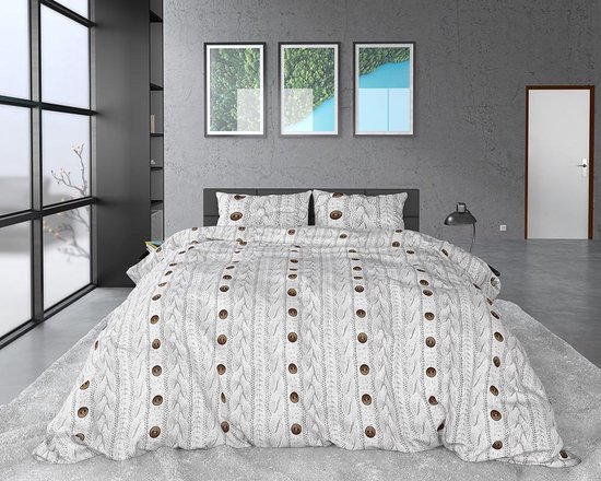 Sleeptime Buttons - Verwarmend Flanel 2-persoons (200 x 200/220 cm + 2 kussenslopen) Dekbedovertrek - Grijs