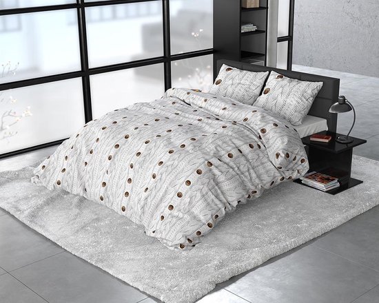 Sleeptime Buttons - Verwarmend Flanel 2-persoons (200 x 200/220 cm + 2 kussenslopen) Dekbedovertrek - Grijs