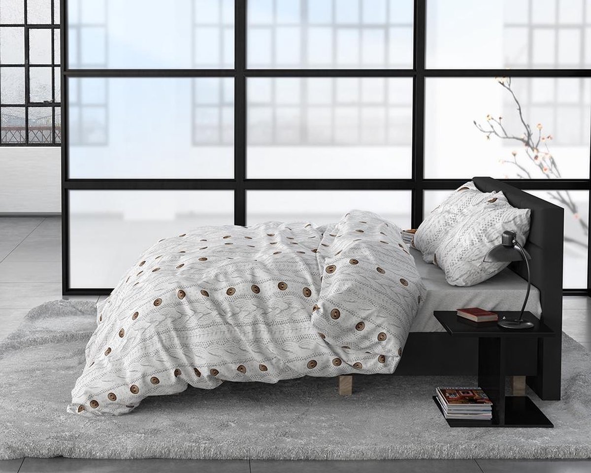 Sleeptime Buttons - Verwarmend Flanel 2-persoons (200 x 200/220 cm + 2 kussenslopen) Dekbedovertrek - Grijs