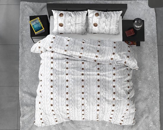 Sleeptime Buttons - Verwarmend Flanel 2-persoons (200 x 200/220 cm + 2 kussenslopen) Dekbedovertrek - Grijs