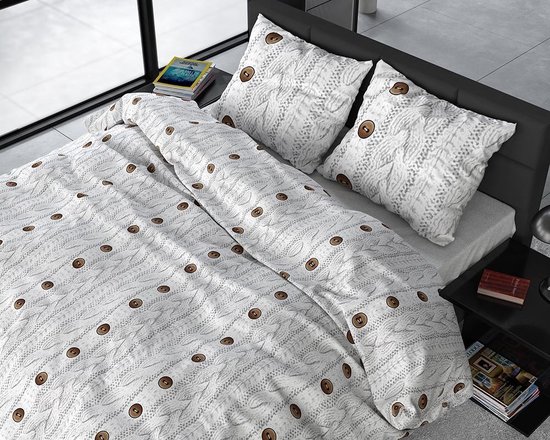 Sleeptime Buttons - Verwarmend Flanel 2-persoons (200 x 200/220 cm + 2 kussenslopen) Dekbedovertrek - Grijs