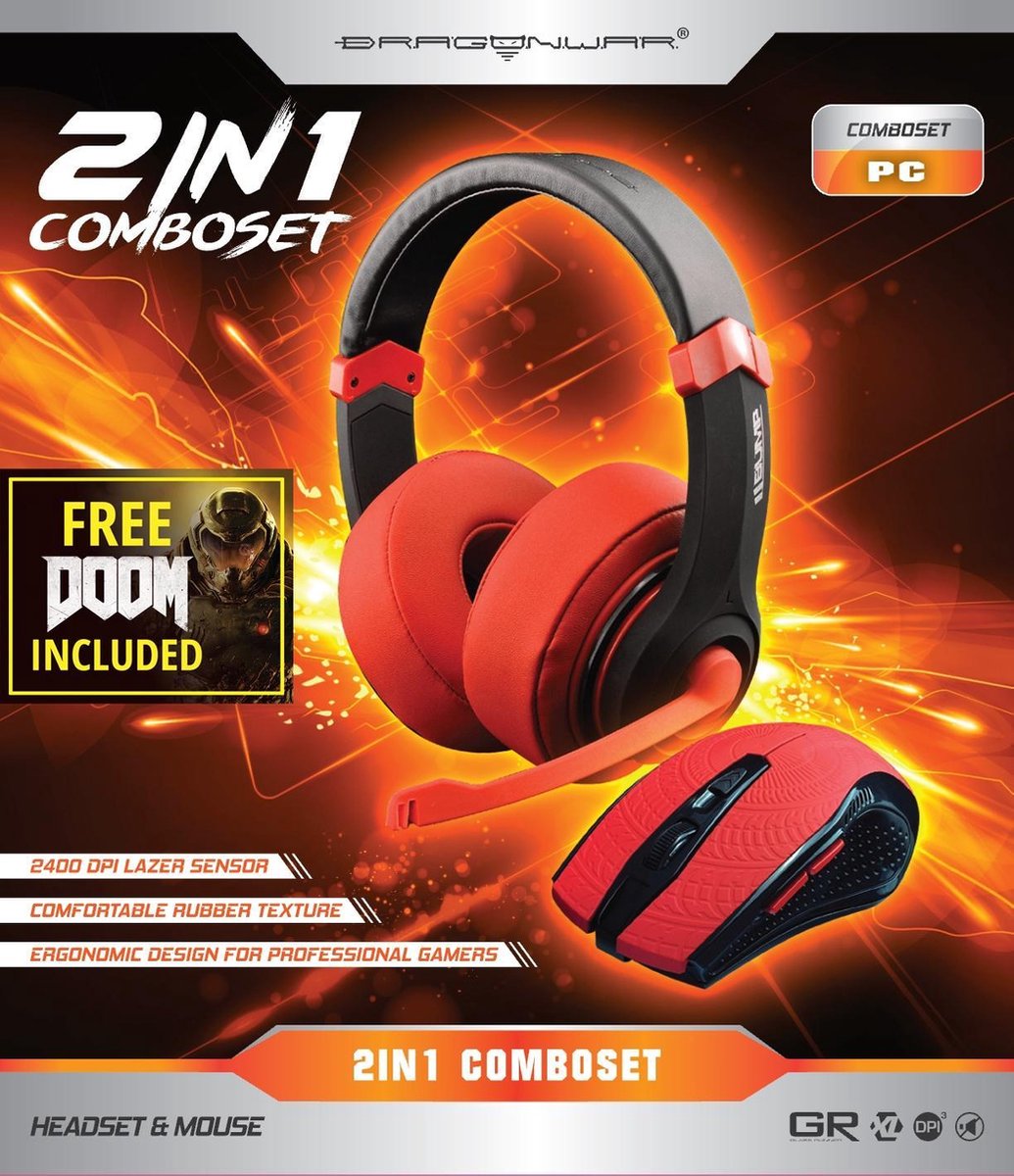 Dragonwar 2in1 Combo Set (Gaming Headset + Mouse) Rode Editie + Doom