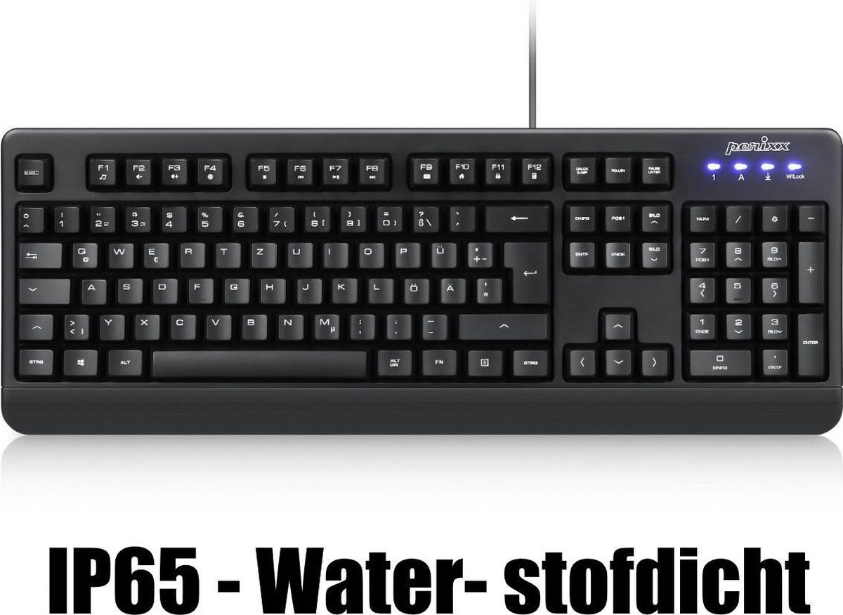 Perixx Periboard 517 B Afwasbaar toetsenbord (IP65) waterdicht toetsenbord | QWERTY/US - - Zwart
