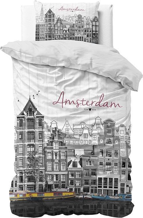 Dreamhouse Old Amsterdam - 1-persoons (140 x 220 cm + 1 kussensloop) Dekbedovertrek - Grijs