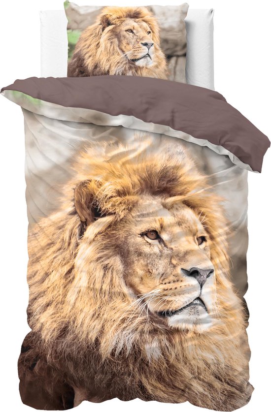 Lion Mind - Taupe 1-persoons (140 x 220 cm + 1 kussensloop) Dekbedovertrek