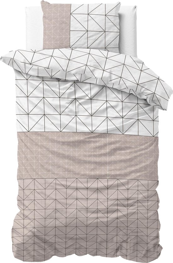 Sleeptime Geometric - Verwarmend Flanel - Taupe 1-persoons (140 x 200/220 cm + 1 kussensloop) Dekbedovertrek