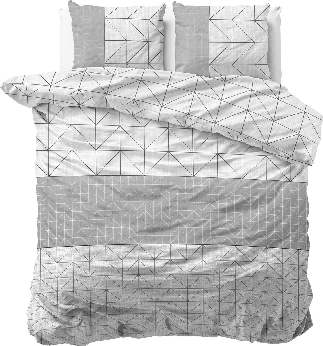 Sleeptime Geometric - Verwarmend Flanel - 2-persoons (200 x 200/220 cm + 2 kussenslopen) Dekbedovertrek - Grijs