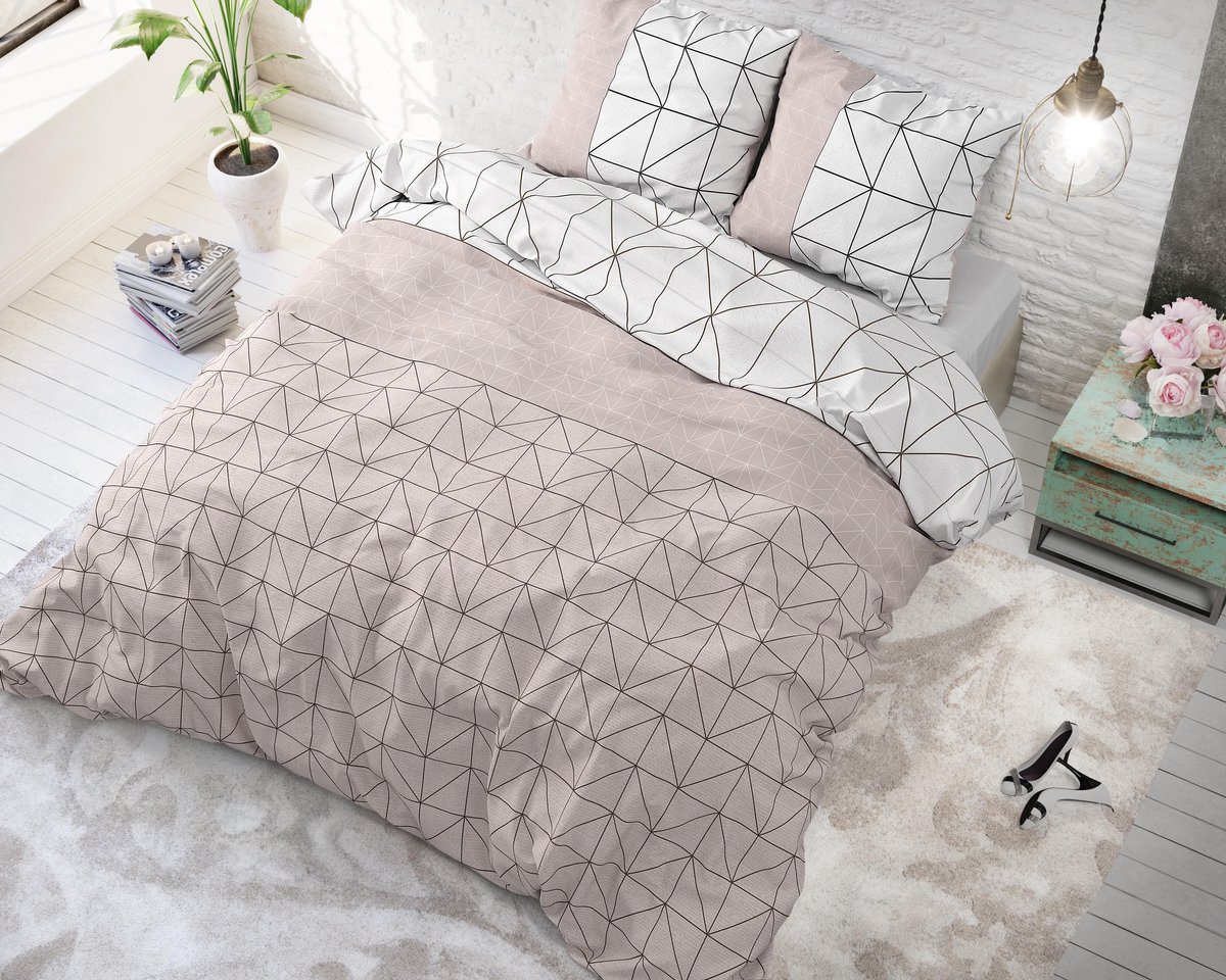 Sleeptime Geometric - Verwarmend Flanel - Taupe 2-persoons (200 x 200/220 cm + 2 kussenslopen) Dekbedovertrek