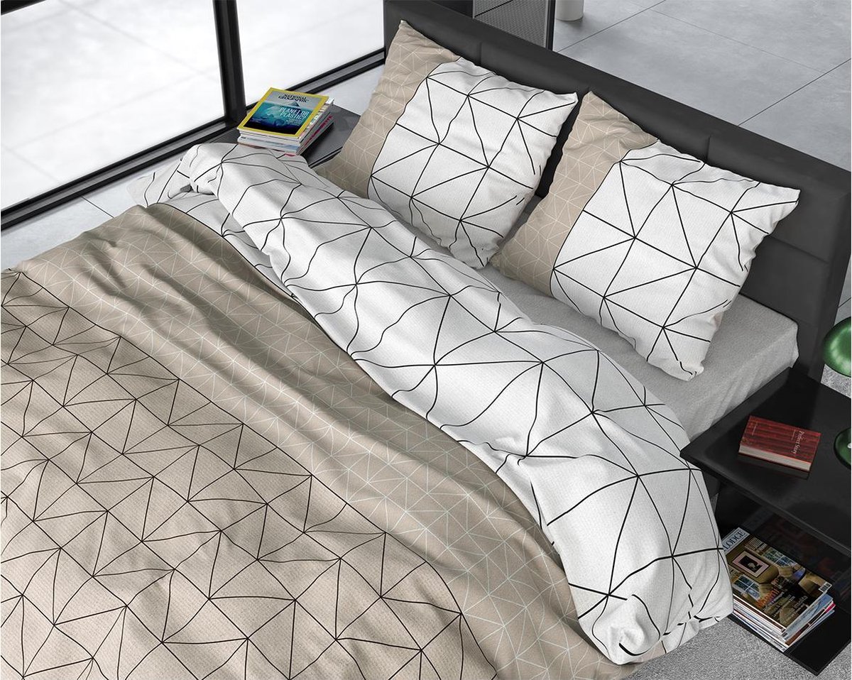 Sleeptime Geometric - Verwarmend Flanel - Taupe 2-persoons (200 x 200/220 cm + 2 kussenslopen) Dekbedovertrek