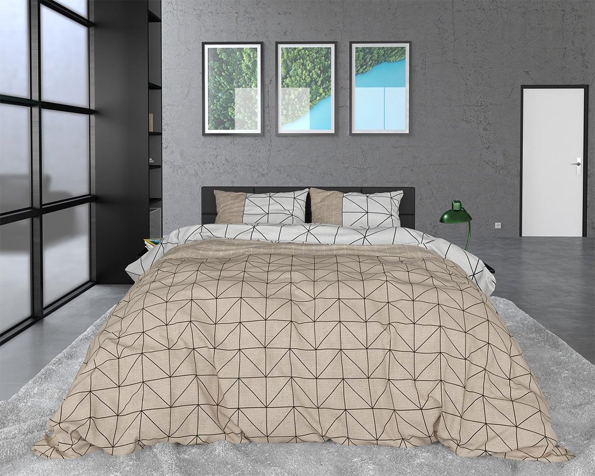 Sleeptime Geometric - Verwarmend Flanel - Taupe 2-persoons (200 x 200/220 cm + 2 kussenslopen) Dekbedovertrek