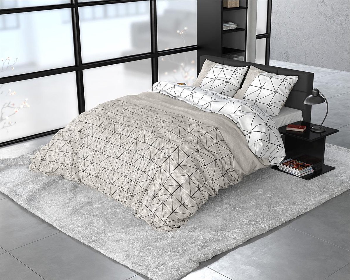 Sleeptime Geometric - Verwarmend Flanel - Taupe 2-persoons (200 x 200/220 cm + 2 kussenslopen) Dekbedovertrek