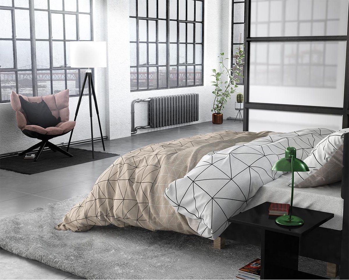 Sleeptime Geometric - Verwarmend Flanel - Taupe 2-persoons (200 x 200/220 cm + 2 kussenslopen) Dekbedovertrek