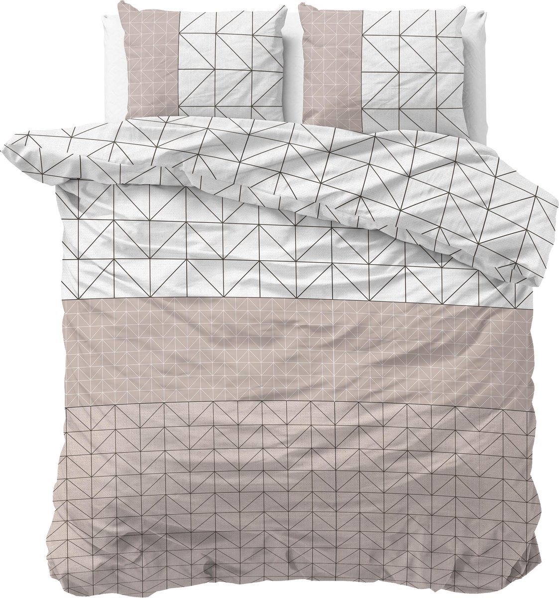 Sleeptime Geometric - Verwarmend Flanel - Taupe 2-persoons (200 x 200/220 cm + 2 kussenslopen) Dekbedovertrek