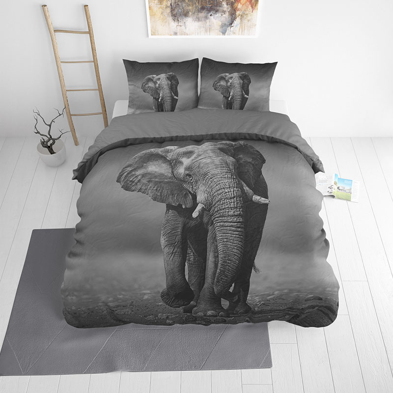 Elegant Elephant - Antraciet 2-persoons (200 x 220 cm + 2 kussenslopen) Dekbedovertrek