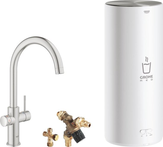 Grohe Red New keukenkraan 3-in-1 met C-uitloop en L-size boiler RVS 30031DC1