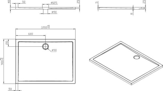 Wiesbaden douchebak acryl 120x90x4 21.3515 - Wit