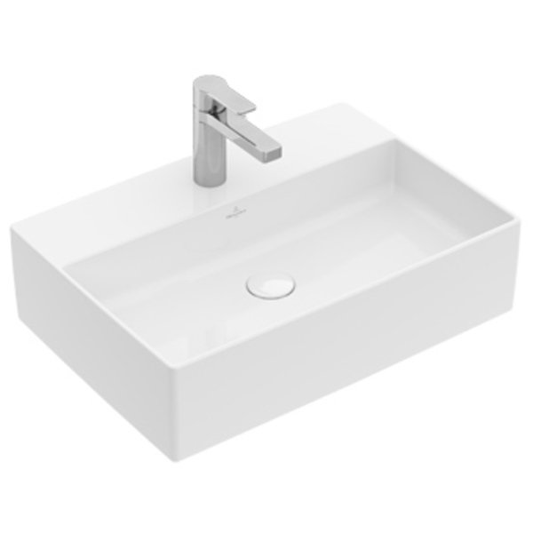 Villeroy & Boch Memento 2.0 opzetwastafel 1 kraangat 50x42cm Ceramic+ zonder overloop stone white 4A0751RW - Blanco