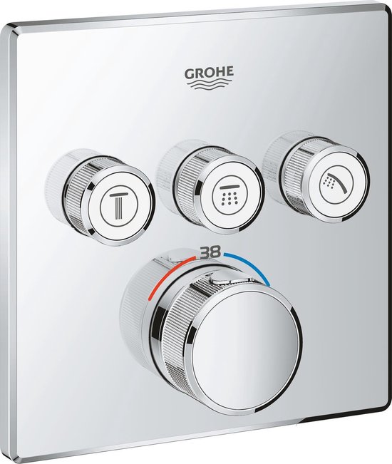 Grohe GROHTHERM SMARTCONTROL afdekset douchethermostaat met omstel 3x vierkant CHROOM 29126000