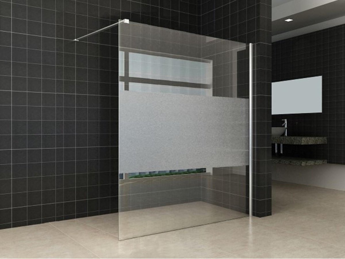 Wiesbaden Partly inloopdouche 160x200cm met 8mm NANO coating glas met satin band chroom 20.3954