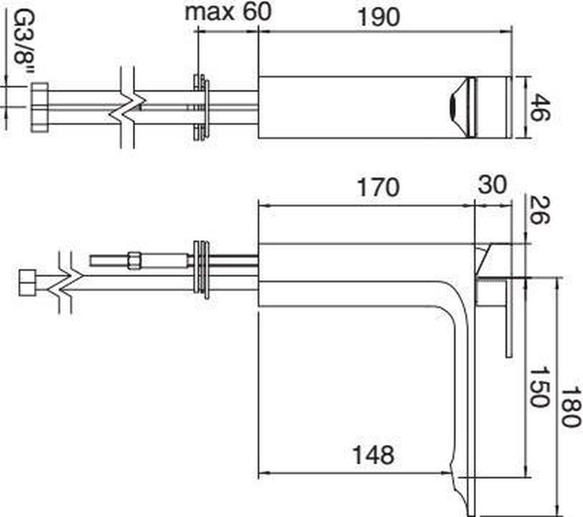 Royal Plaza Thetis wastafelkraan 148 zonder waste mat 78447 - Zwart