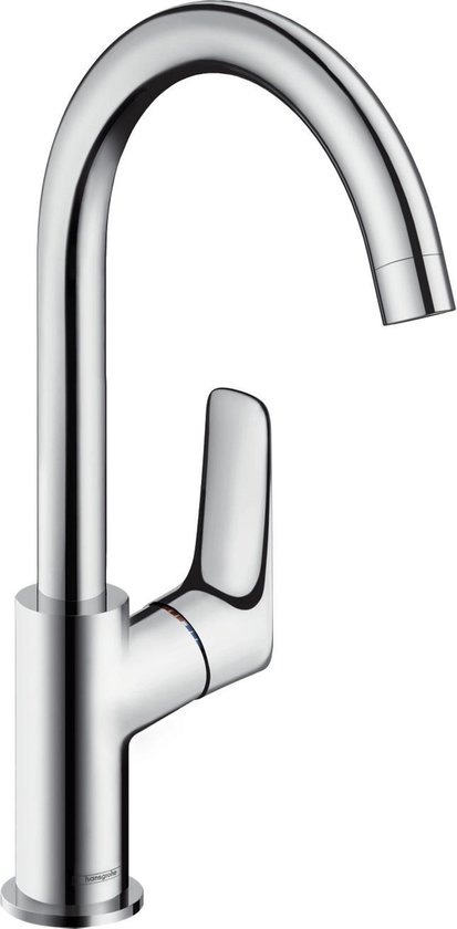 Hansgrohe Logis 1 gats wastafelkraan 210 met hoge 120° draaibare uitloop met waste chroom 71130000